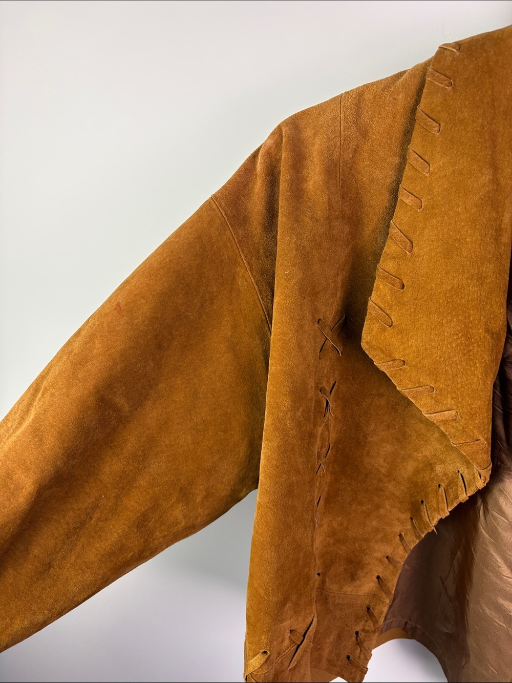80s/90s Suede Cropped Jacket in Brown/Tan fits size L - Picture 5 of 7